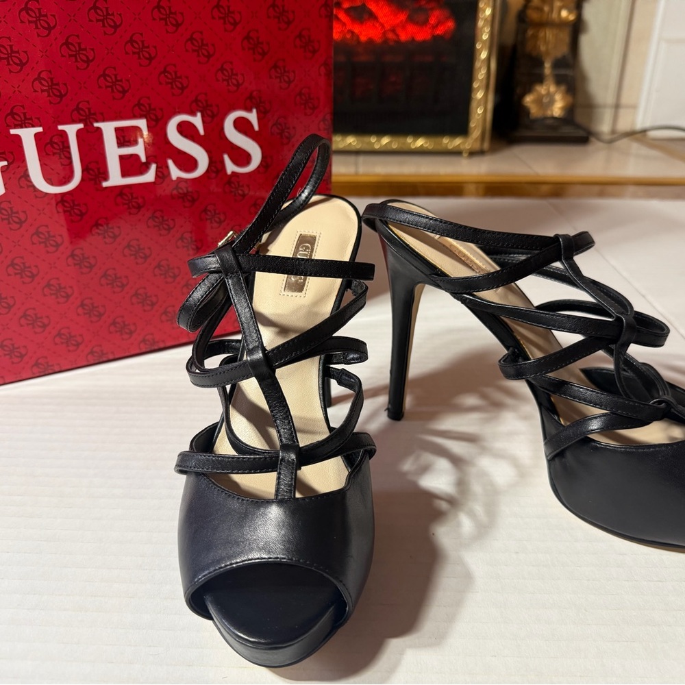 Guess Black Strappy Platform Heels
